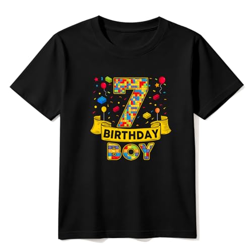 Birthday Boy Shirt 3rd 4th 5th 6th 7th 8th Boys Birthday Shirt Classic Crewneck Cotton Tees (US Age 7 Years Black Colorful 7)