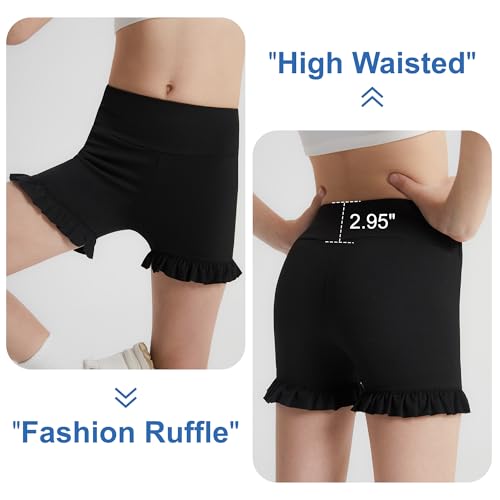 DIPUG Girls Athletic Shorts Ruffle High Waisted Dance Gymnastics Yoga Shorts for Kids，Age 4-13Y3