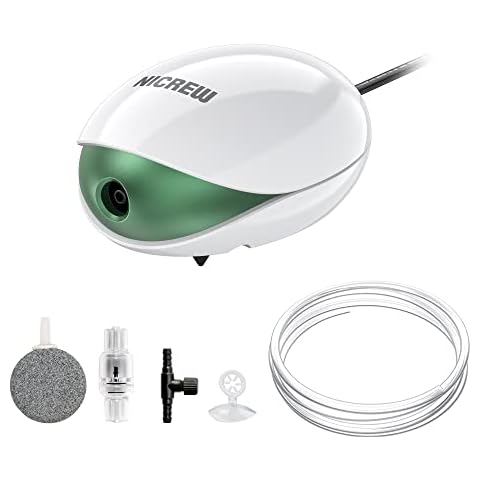 NICREW UFO Mini Aquarium Air Pump, Ultra Silent Air Aerator Pump for Fish Tank, Oxygen Bubbler with Single Outlet, Accessories Included, 1.7W Cover