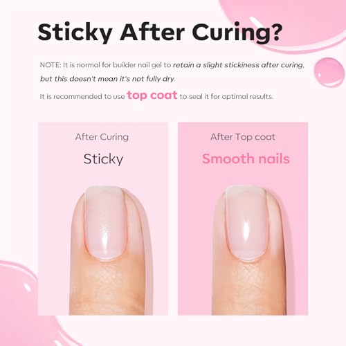 Image of modelones Builder Nail Gel with Gel Base Top Coat, 3Pcs Baby Pink Builder Nail Kit for Apex Building Extension Thickening Strengthener High Gloss Shiny, U /V LED Lamp Cured for Home DIY Salon Girls