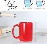 16 OZ Porcelain Coffee Mugs, Smilatte Classic Blank Ceramic Cup with Large Handle for Tea Latte Cappuccino, Set of 4, Red