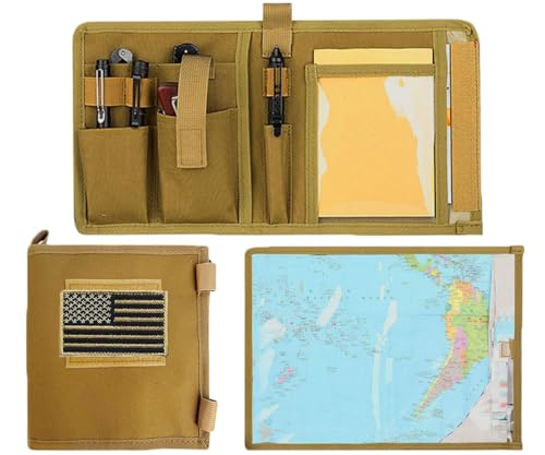 LZBMIEF Tactical Map Case Multifunctional Map Pouch with Pen EDC Tool Holder Map Protector Foldable Map Storage Bag with Clear Window for Reading Map while Outdoors or Hiking (Khaki)