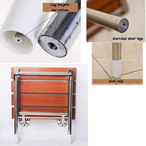 Taburete de ducha plegable de pared, asiento plegable de madera con diseño antideslizante y patas de acero inoxidable, ideal para personas mayores y discapacitadas