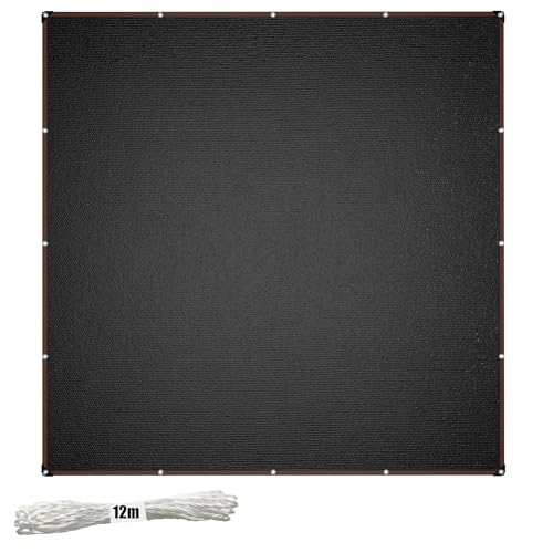 PEILU Voile d'ombrage de jardin, 4 x 4 m, carré, avec œillets et corde de fixation de 12 m, filet d'ombrage en polyéthylène haute densité (PEHD), 150...