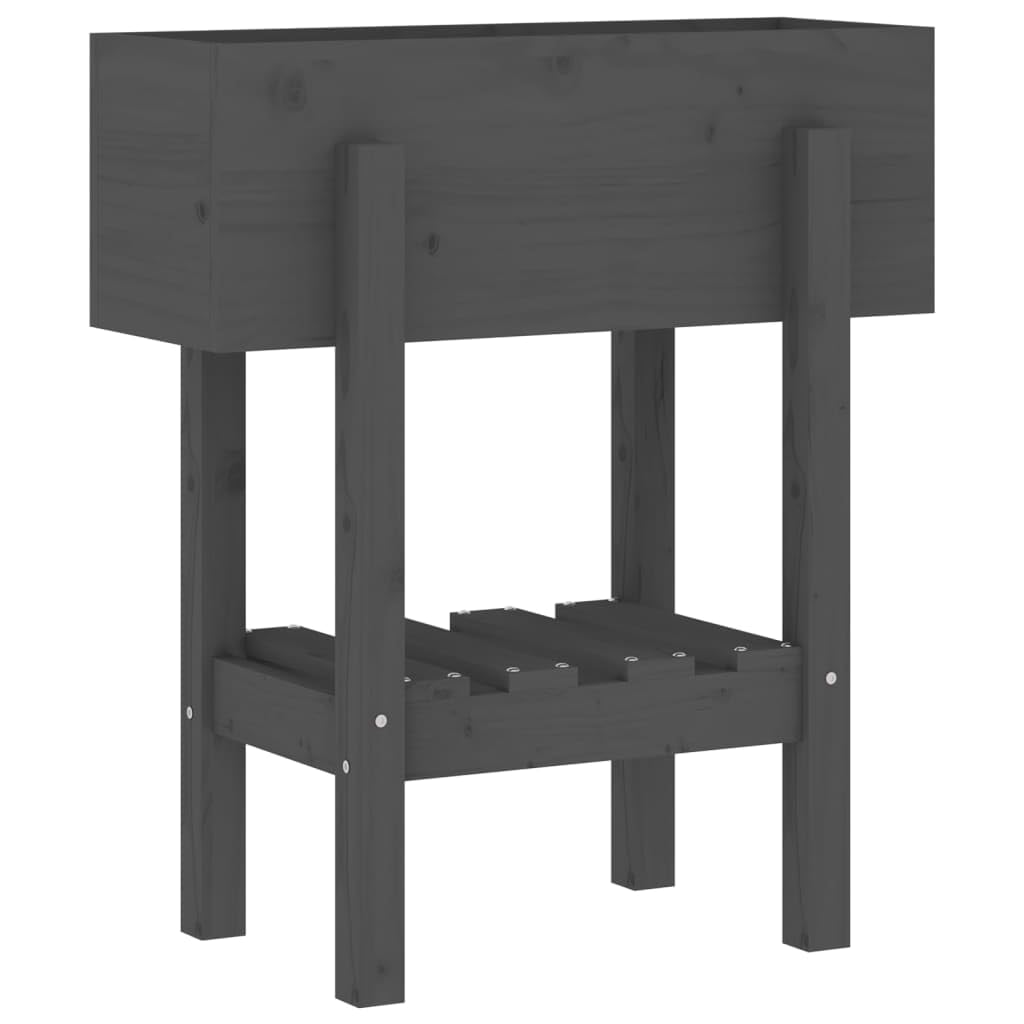 Macetero gris 62 x 30 x 69 cm de madera maciza de pino, bancal alto con estante para jardín, balcón y terraza, robusta jardinera para verduras y hierbas