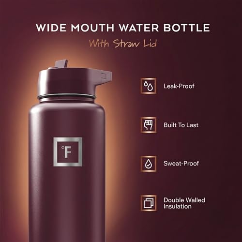 Image of IRON FLASK 40 oz Wide Mouth Water Bottle with Straw | Insulated Stainless Steel Sports Water Bottle with Leakproof Straw Lid - BPA Free, Cold 24 Hrs, Sweat Free (Burgundy)
