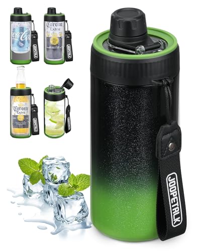 JOOPETALK Universal Can Cooler with Lid Fits All 12oz Cans& Bottles, 100% Leak-Proof Water Bottle, 4-in-1 Insulated Can Cooler for Beer, Soda & Energy Drinks, Dishwasher Safe(Gradient Black-Green)