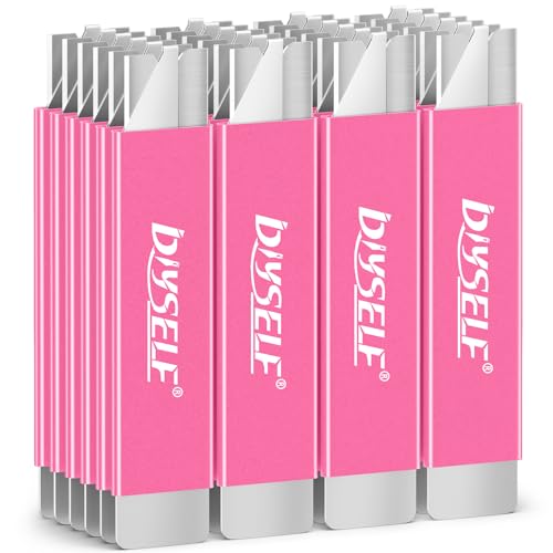 Image of DIYSELF 24 Box Cutter, Utility Knife Retractable, Mini Utility Knife with Single Edge Razor Blades, Small Box Cutters Bulk for Home, Office (Pink)