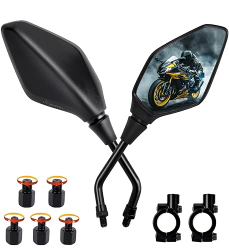 Retrovisores Moto Homologados E24, 1Par Espejo Universal Para Moto con Abrazadera 7/8" y Roscas 8mm/ 10mm, Espejos Laterales para Motocicletas, Scooters, Ciclomotor, Quads, ATV/ MT0