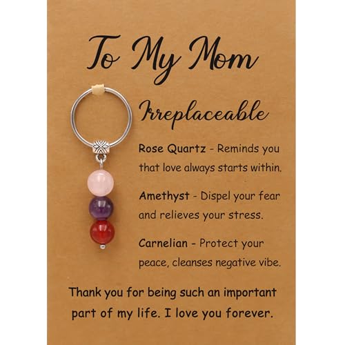 PRCOLUX Mom Birthday Gifts from Daughter Son - Natural Crystal Cute Keychain Gifts for Mom Mother 's Day Valentine's Day Christmas Gift (Mama gift)