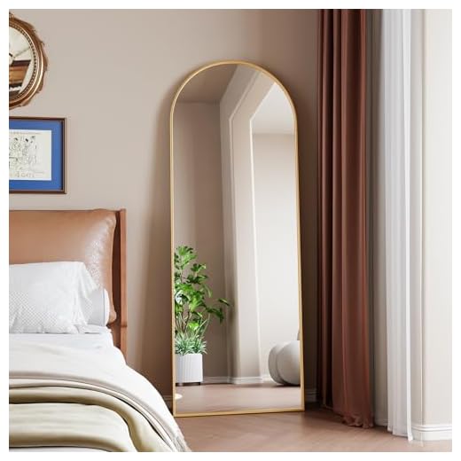 CUSTCH Miroir Complet Arqué 162 x 53 cm, Grand Miroir de Sol Pleine Longueur sur Pied, Bombé, Suspendu, Elliptique, pour Chambre Salon Entrée, Doré