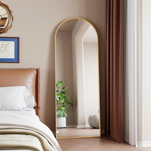 RXMORI Espejo de cuerpo entero de 53 x 162 cm, espejo de pie abovedado grande, marco de aluminio, espejo de pared para salón, dormitorio, vestidor (dorado)