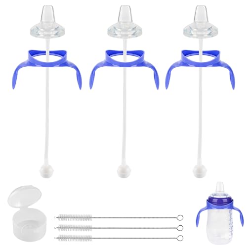 Image of Sippy Cup Soft Spout Conversion Kit for Lansinoh Baby Bottle, Toddler Transition Kit with Silicone Sippy Spout Nipple, Weighted Straw, Bottle Handle, Cleaning Brush, 3 Pack, 6m+