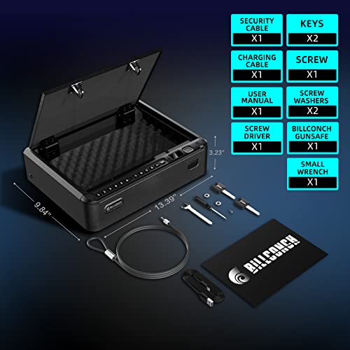 Billconch Smart Gun Safe - Biometric Gun Safe For Pistols With Fingerprint/Full-Digital Keypad/Key/Smartphone Lock, Quick-Access Pistol Safe For Beside Nightstand Handgun Safe With Lcd/Voice Guide #TOP6