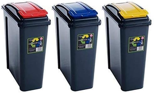 Wham 25 L Slimline Home Plastic Recycling Bin 3-Piece Set Red / Blue / Yellow