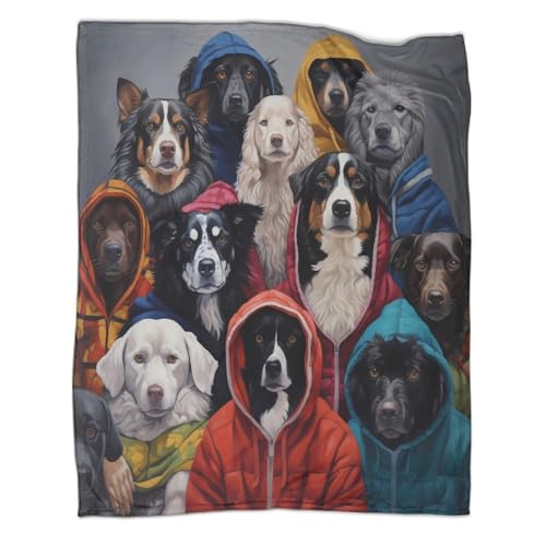 Plaid sweat à capuche chien 3D en microfibre douce couverture géante 180x200cm