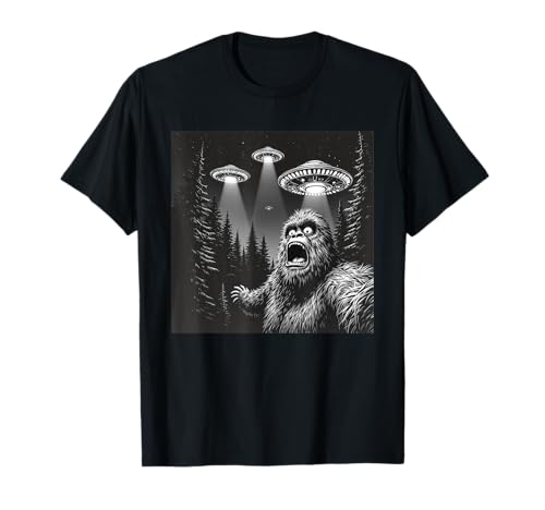Bigfoot Selfie UFO Funny Sasquatch Aliens Men Wormen T-Shirt