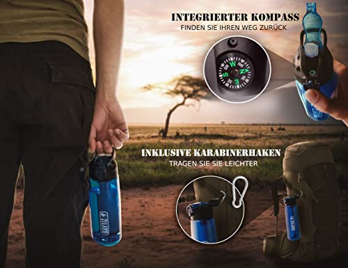 BAYTIZ- Trinkflashe + Strohhalm Filter + Carabiner - Wasserfilter Outdoor mit Aktivkohle - Sport Überleben Campingplatz… - Image 7