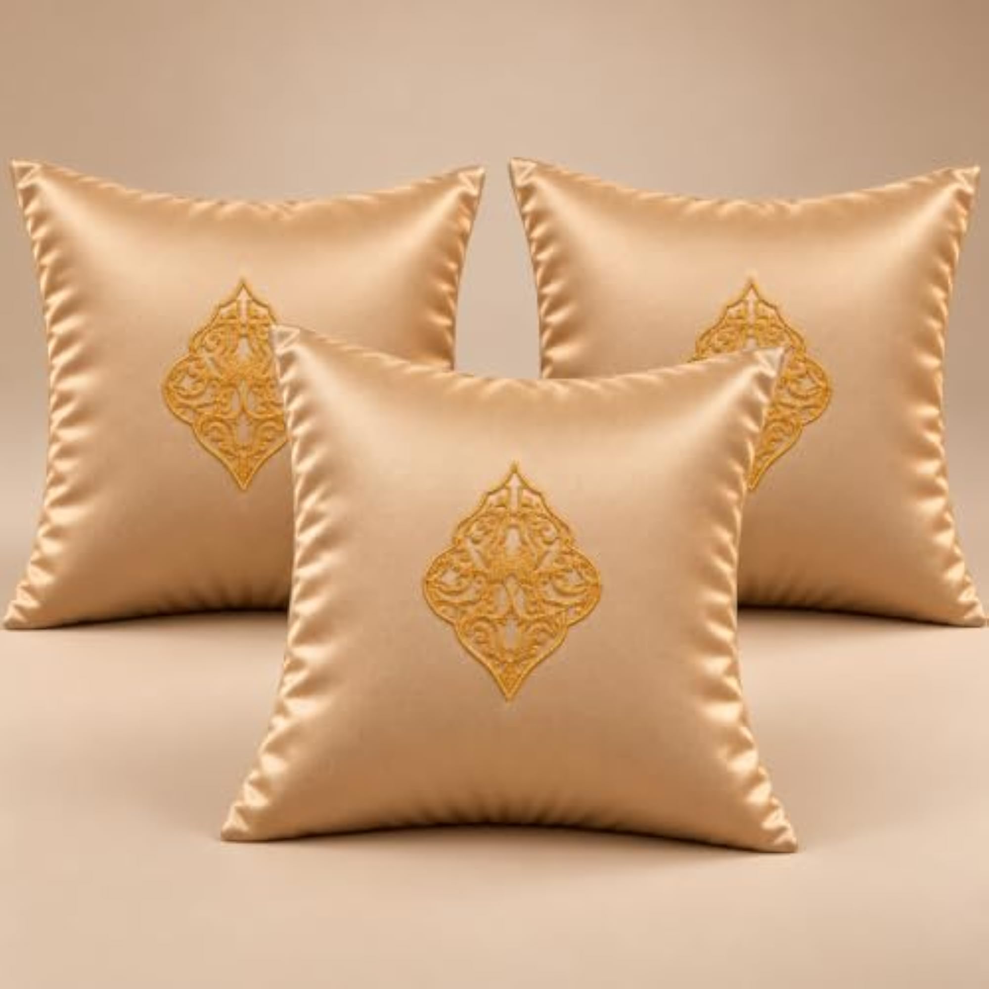Pack of 3 Beige Satin Lazorcut Cushion Covers