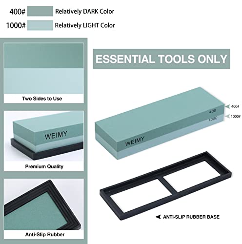Weimy Sharpening Stone, Grit 400/1000 Water Stones, Wet Stone Knife Sharpener With Non-Slip Base (Green 400/Lt Green 1000) #TOP3