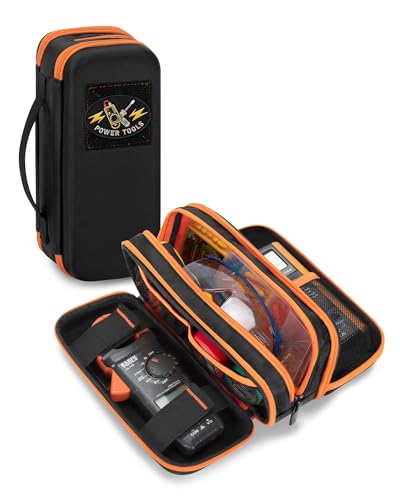 Image of Hard Tool Carrying Case Compatible with Klein Tools 80101 /ET310 AC Circuit Breaker Finder, Fluke Digital Multimeter /325 Clamp Multimeter, Electric Tester Bag with Zipper, Black (Empty Bag)