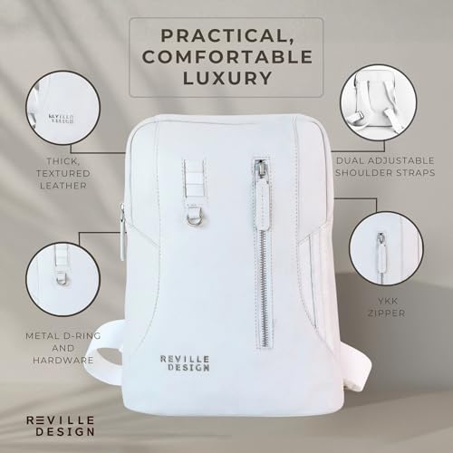 Full Grain Leather Backpack – Water-Resistant, Padded Laptop Compartment, Adjustable Straps, 16L Capacity, Slim Design, Leather Backpack for Men and Women - Cloud White - Image 6