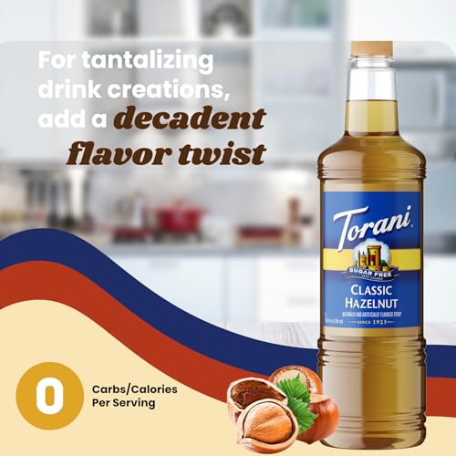 Image of Torani Sugar Free Classic Hazelnut Syrup 1L Bottle - Keto, Zero Sugar