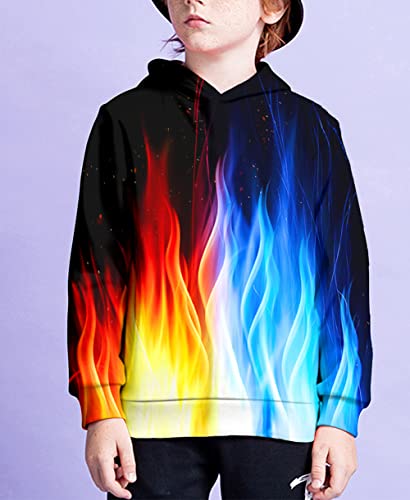 Hgvoetty Hoodies Unisex Kids Cool Fire Design Sweatshirt For Boys Colorful Girls Clothes With Hooded Unique Pullover Athletic Sweaters For Youth 6-8 Years #TOP2