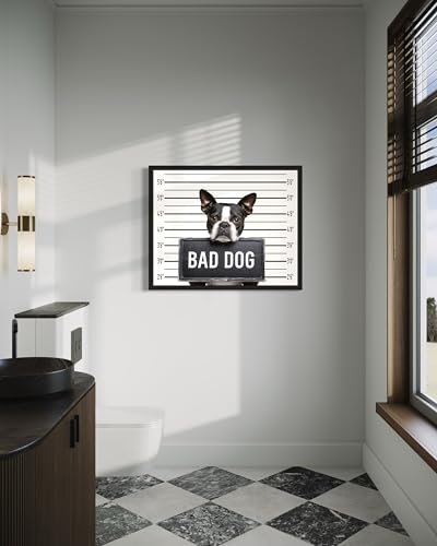 Image of aj decor Boston Terrier Mugshot Wall Art Print Poster, Dog Pet Lover Picture Painting Artwork Bedroom Living Room Office Dining Room 150D (Boston Terrier Mugshot, 16 x 20 inches, Black Frame)