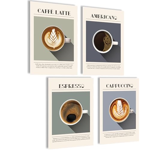 mojoliving Poster Kaffee Bilder Kaffee Bild Wandbilder Küche Poster Deko Vintage Geschenke (Coffee Top, 4x A4 | ohne Rahmen)