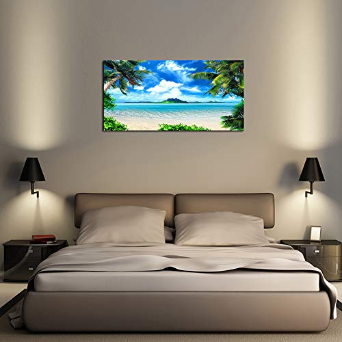 Dzl Art S72750 Canvas Wall Art Ocean Waves Coconut Trees On Sands Beach Seascape Scenery Painting Nature Picture For Bedroom Home Office Wall Decor #TOP1