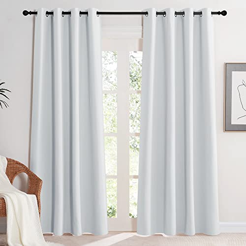 KGORGE Biała zasłona termiczna ochrona przed zimnem do salonu dekoracja 220 x 140 cm (wys. x szer.) nieprzezroczyste zasłony z oczkami zestaw 2 sztuki Blackout Curtains for Bedroom zasłony