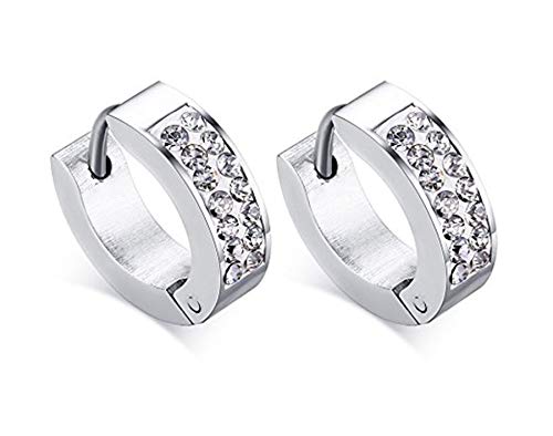 KARAY Stainless Steel Womens Mens Hoop Earrings Huggie Earrings CZ Piercings Hypoallergenic 18G (1pair Silver)