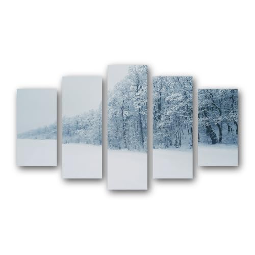 Tableau sur toile Arbres enneigés pour salon moderne : lot de 5 décorations murales nature