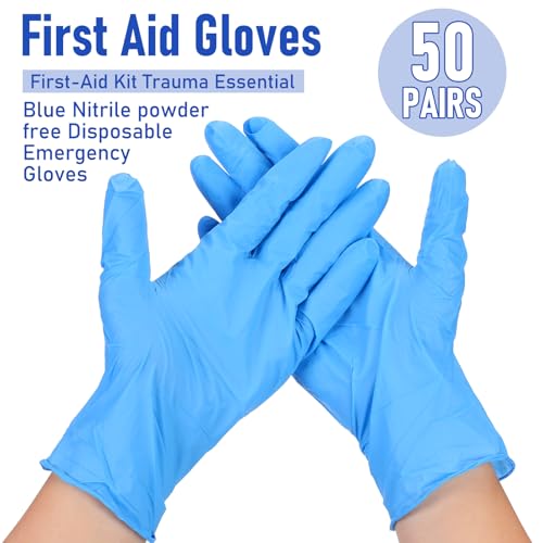 Chicingyou 50 Pairs Disposable Emergency Glove Individually Packaged Travel Gloves Travel Trauma Essential Nitrile Glove (Blue)