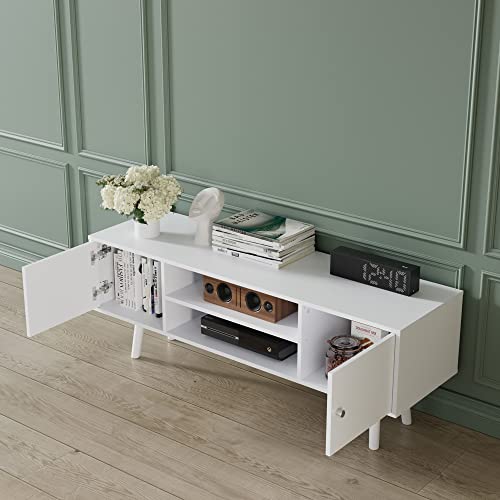 Cozy Castle Wood Tv Stand For 50/55/60 Inch Tv, Modern Entertainment Center With Large Storage, Media Console Tables For Living Room Bedroom And Office, White #TOP3