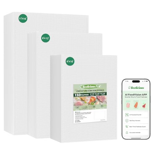 Image of Beelicious Pro Vacuum Sealer Bags for Food Storage 150 Gallon 11 inch x 16 inch and Quart 8 inch x 12 inch and Pint 6 inch x 10 inch, with BPA-Free, Commercial PreCut Vacuum Seal Bags for Sous Vide & Seal a Meal