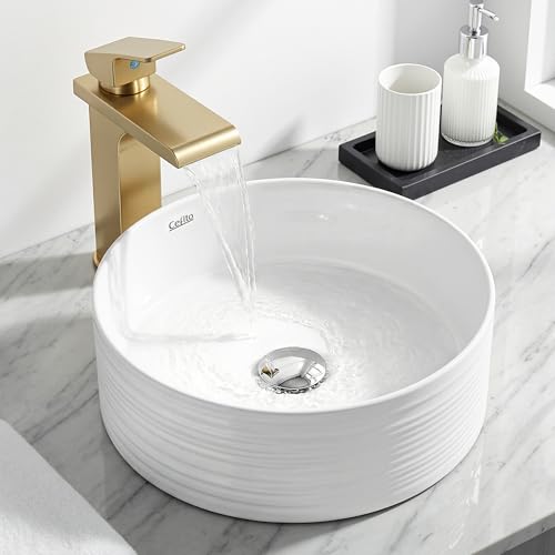 Cefito Bathroom Basin Vanity Sink, 36cm Ceramic Hand Wash Basins Vessel Bowl Above Counter Top, Round Shape High-Gloss Finish Home Improvement