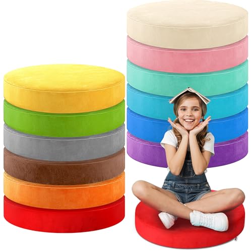 GlikCeil 12 Pcs Round Floor Pillow Cushions for Kids Classroom 15'' Soft Flexible Seating Classroom Elementary Extra Thick Floor Cushions for Daycare Kindergarten Reading Corner Library (Colorful)