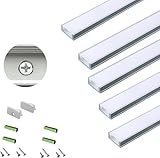 5-Pack Pre-Drilled Countersunk Hole 3.3FT/1 Meter LED Strip U Channel Diffuser, Hacksaw Easy Cut Tight and Flush Mounted Under Cabinet Tape Light Aluminum Low Profile with Screw and End caps (5)