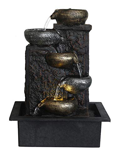 Craft Smith Polyresin Designer Multicolour Up to Down 5 Diya Steps Table Top Indoor Water Fountain for Home Decor with Speed Controller Pump & Yellow LED (Size: 40 x 29.5 x 22 CM | Weight: 1865 Gram)