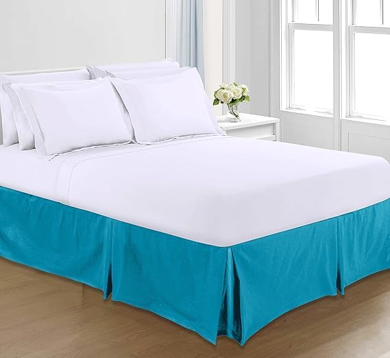 Royale Linens® Base Valance Sheet Pleated Platform - Plain Polycotton Bed Base Skirt (Teal, Single)