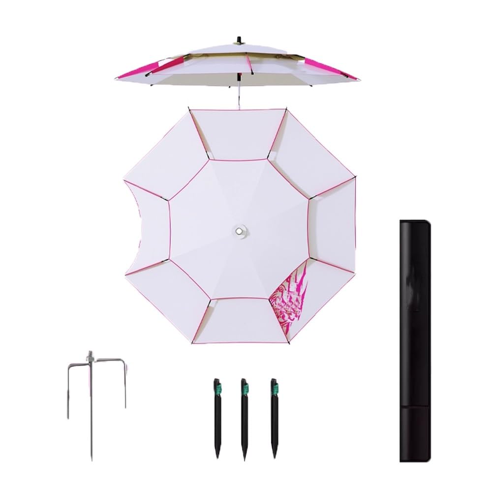 Ombrellone da spiaggia/pesca portatile da 2,2 m/2,4 m, antivento, parasole da patio con borsa per il trasporto e ancoraggio, rotazione a 360° per giardino e cortile (blu, 2,4 m)