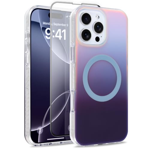 Image of Magnetic Case for iPhone 16 Pro Max [Compatible with Magsafe] | [Anti-Yellowing] [1 Screen Protector] Cute Fashion Iridescent Case for iPhone 16 Pro Max 6.9 inch 2024, Deep Purple
