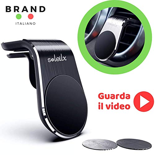 soleilx Supporto Auto Smartphone Magnetico Universale Porta Cellulare Auto per Alette Orizzontali telefoni iPhone XS Max/Xs/Xr/X/8/7/6s Plus, Galaxy S10 S9 Note Huawei P20 Xiaomi (Nero)