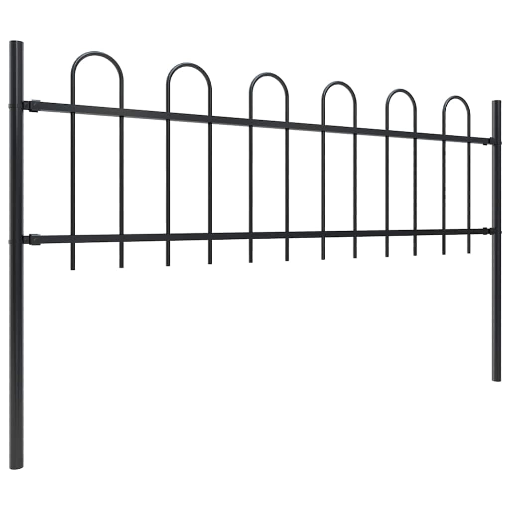 Decorative Garden Fence Boxtel with Hoop Top Steel 181x60 cm Black, Heavy Duty Outdoor Fencing Panel for Garden, Walkway, and Property Boundary Security, 1 Panel with 2 Posts