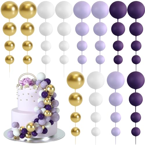 BOUBONI 48 Pcs Balls Cake Topper Decorations Balloon Cupcake Toppers Foam Cake Topper Balls Cake Balls Decorations for Birthday Party Wedding Cake Decorating (Purple, Light Purple, White, Gold) by BOUBONI - Used condition - US$8.01
