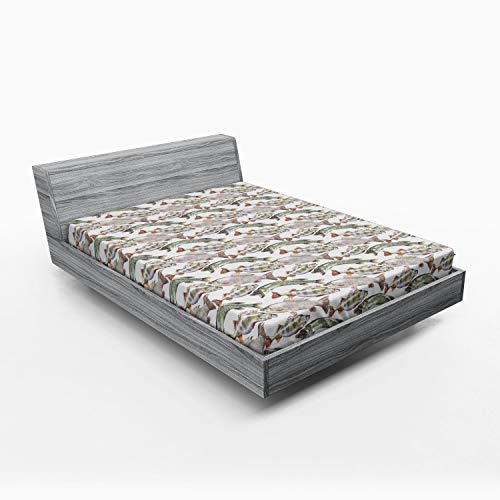 Ambesonne Fishes Fitted Sheet, Watercolor Common Carp Perch and Bass Freshwater Animals Themed