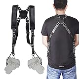 Coolty Kamera Schultergurt für Zwei Kameras, Verstellbarer Leder-Kameragurt, Dual-Schulter-Digitalkamera-Ledergurt, Kamerazubehör für DSLR/SLR (Schwarz)