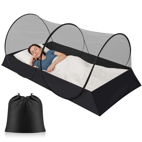 Image of Large Pop up Mosquito Net for Camping Portable Foldable Mosquito Tent Bug Net Bed Travel Patio Outdoor 78 x 39 x 28 Inch Bug Netting Mesh Tent Canopy for Adults Baby Bedroom, Black